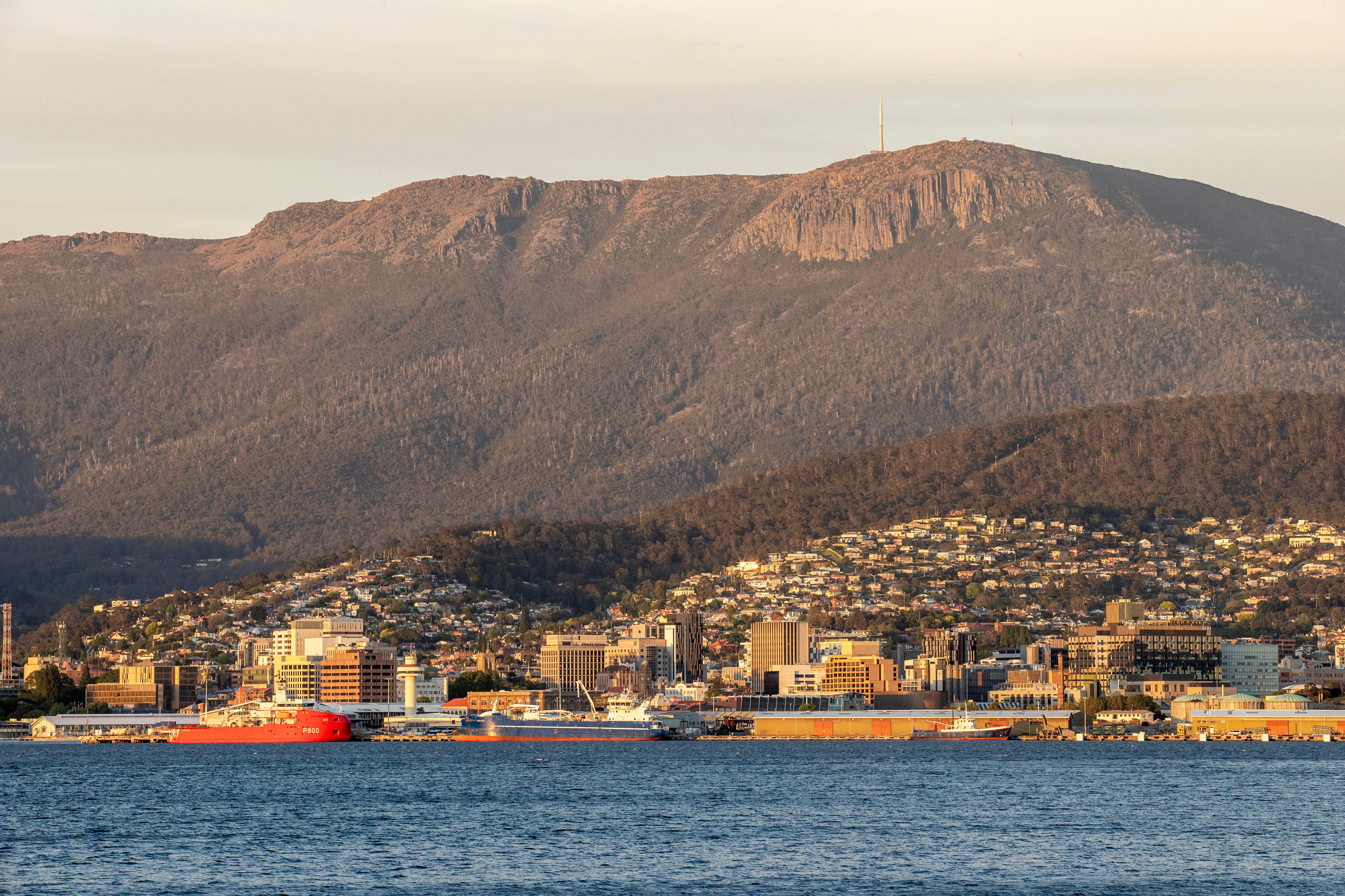 A landscape shot of Hobart from across the water.