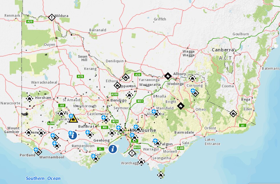 A map showing the planned burns happening across Victoria as of 10.42am on Monday March 28, 2022.