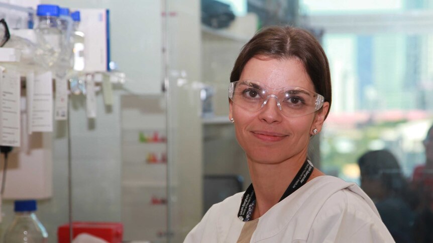 Dr Maria Ikonomopoulou sitting in the lab