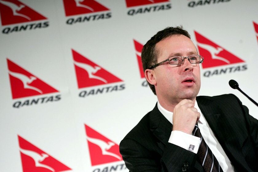 Qantas chief executive Alan Joyce announces the ailine's half-year financial results