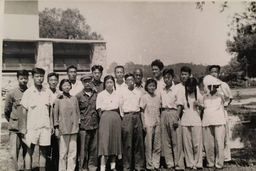 Black and white photo of a group of people