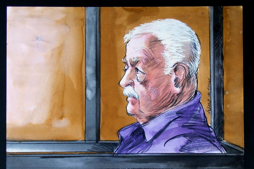 A sketch of Leonard Warwick in court in Sydney.