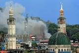 Smoke billows are seen as government troops continue their assault against insurgents in Marawi.