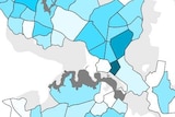 A map with coloured suburbs.