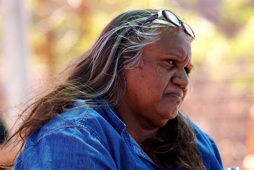 Ngarluma elder Josie Sampson wearing a blue denim shirt.