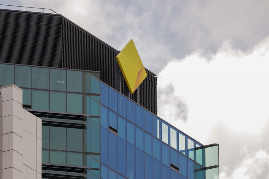 A commonwealth bank logo on a CBD building. 