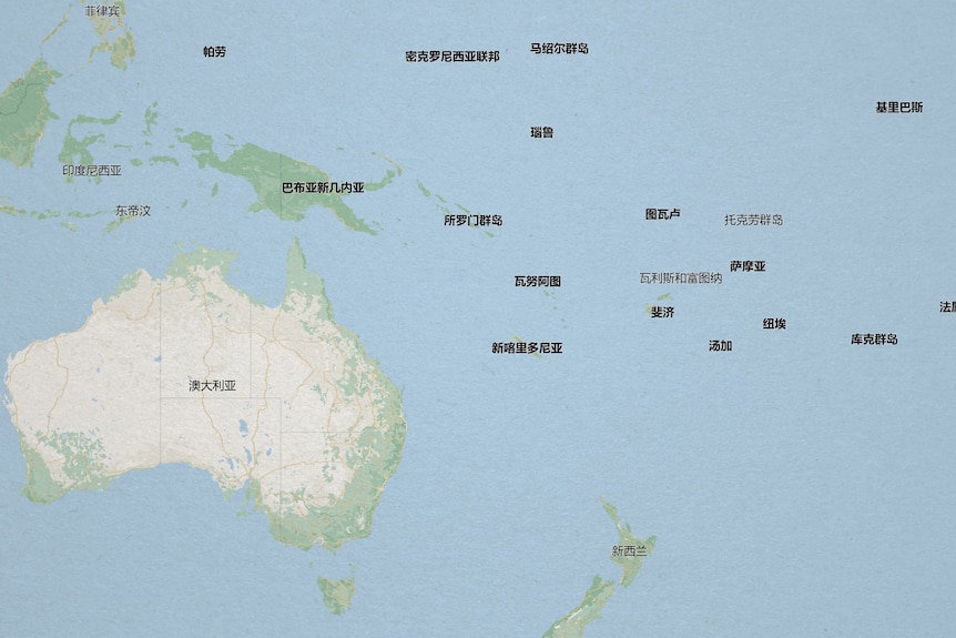 A map showing Australia relative to the Pacific.