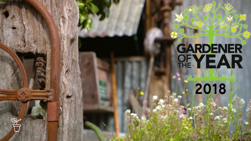 Images of gardens with logo 'Gardener of the Year 2018'