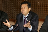 Indonesian House Speaker Setya Novanto gestures during a press conference.