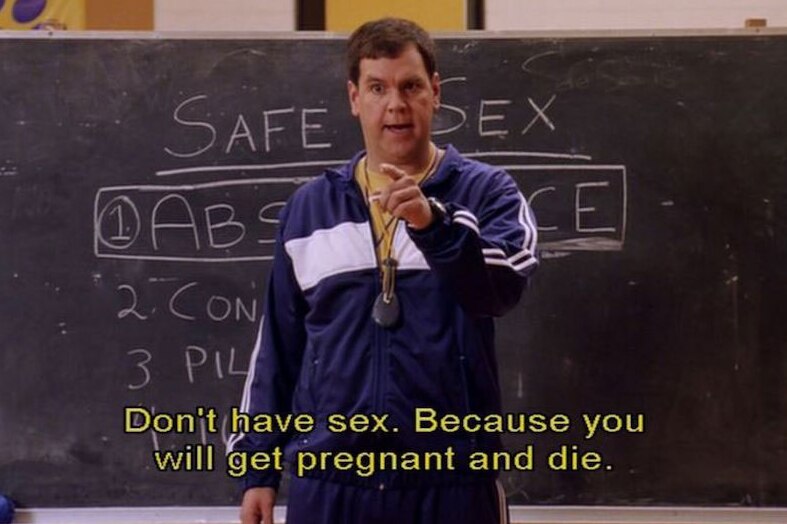 Coach Carr from the film Mean Girls delivers his take on sex education.