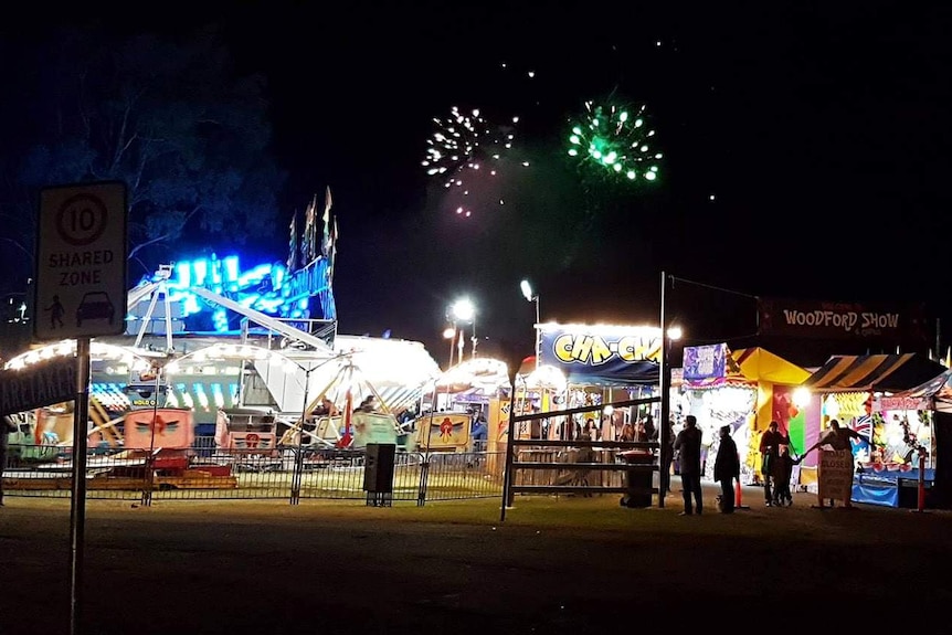 Night-time fireworks at the Woodford Show