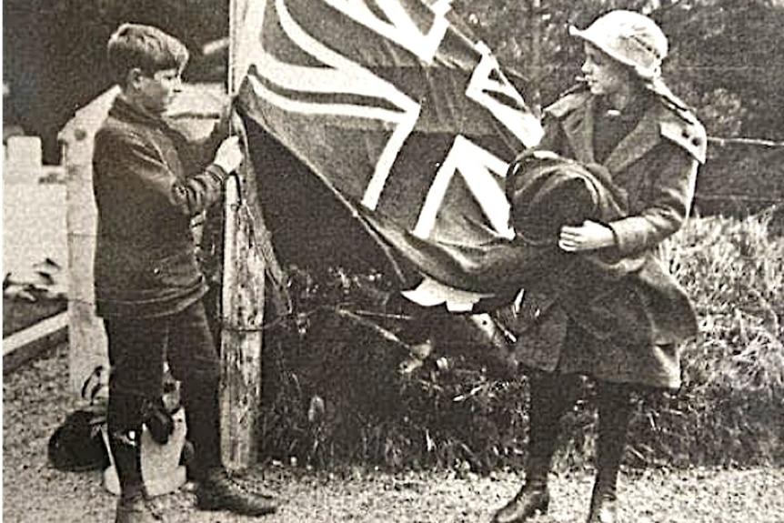 Kids with flag ANZAC