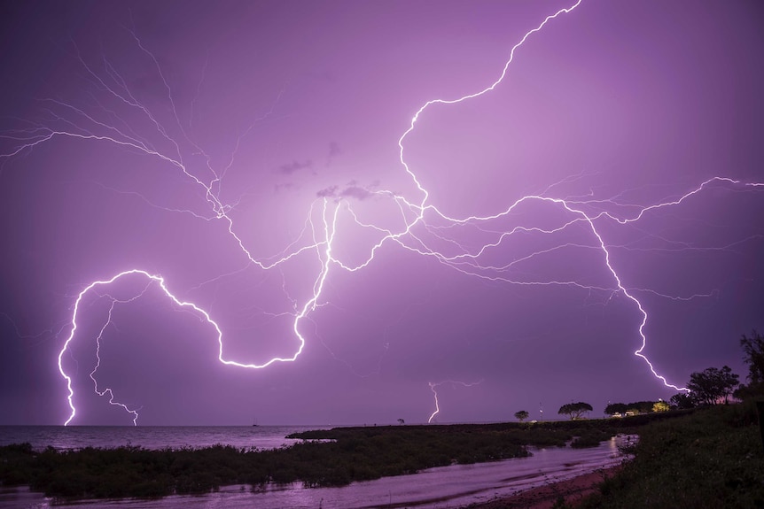 A photo of lightning over Roebuck Bay in Broome