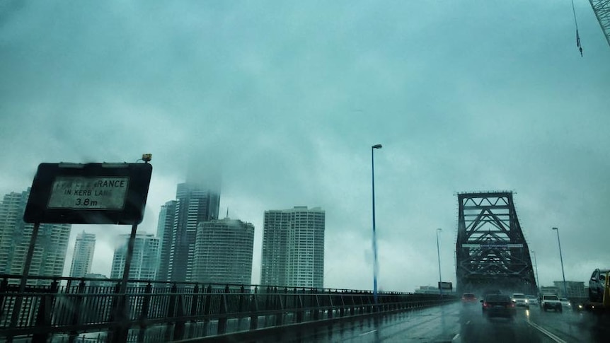 Rain falls on the Story Bridge