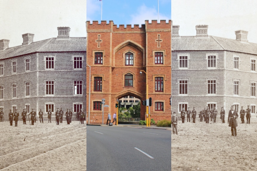 A then and now image of the Pensioners Barracks in the 1860's compared to 2021.