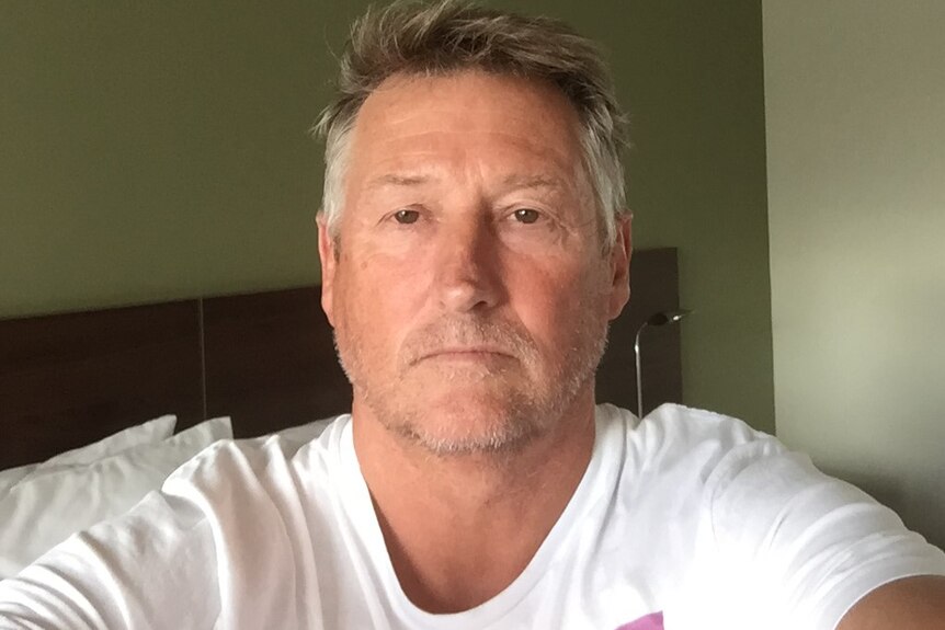 A selfie of former Tasmanian police officer Glenn Frame in his hotel room
