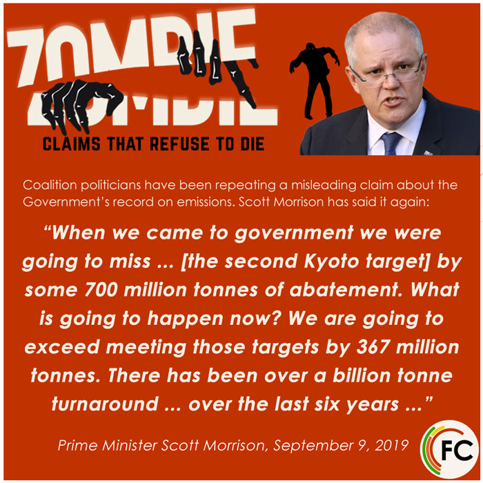 Scott Morrison orange zombie graphic with quote - the claim is still misleading