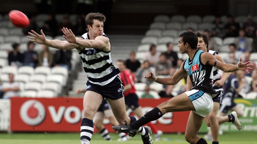 Port Adelaide playing Geelong in the last game of AFL in London in 2006.