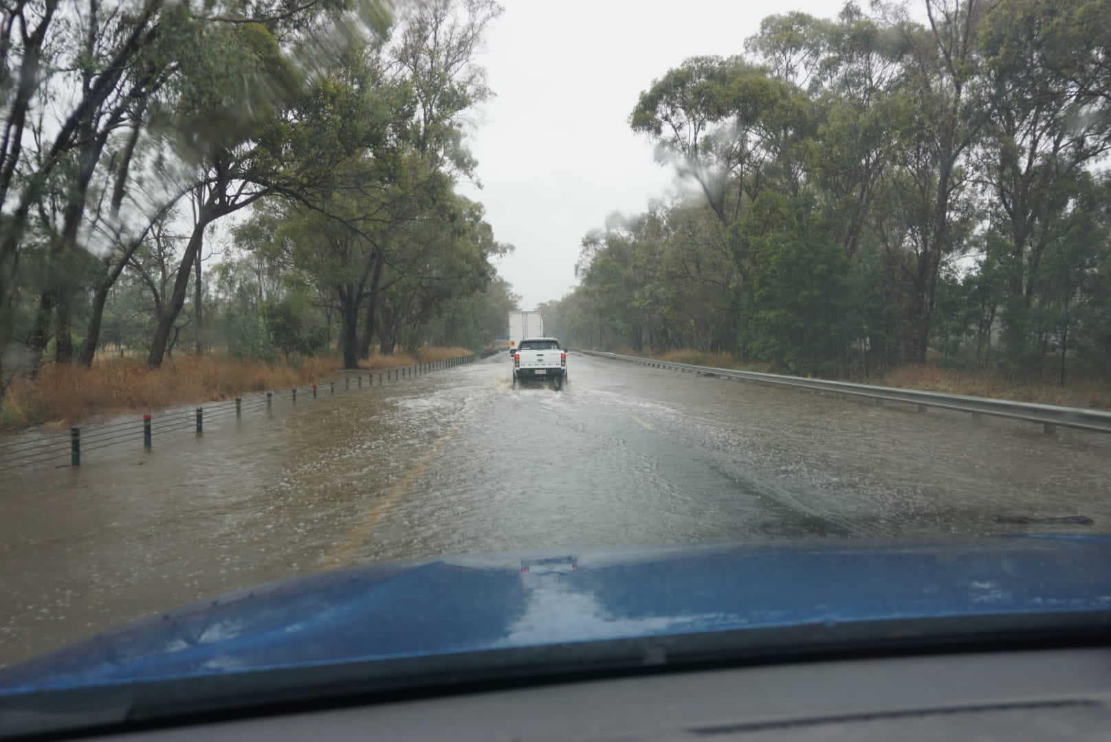 water over double-lane highway