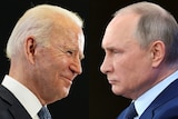 A composite image of Joe Biden and Vladimir Putin shot in profile 