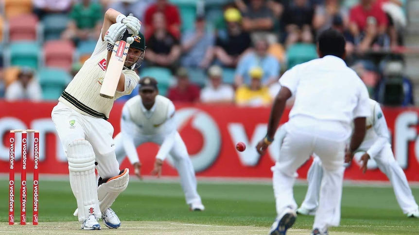 Australia's Ed Cowan bats on day one of the first Test against Sri Lanka in Hobart.