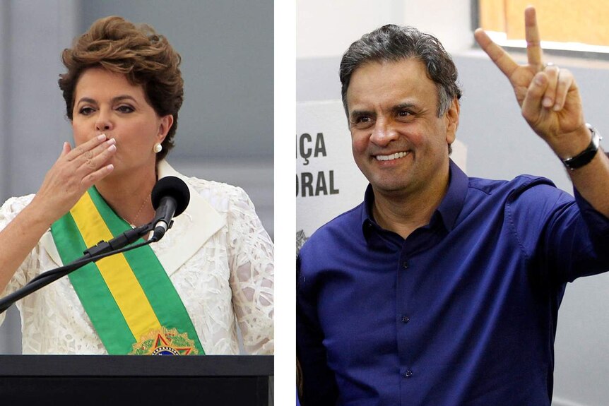 Brazilian presidential candidates Dilma Rousseff and Aecio Neves