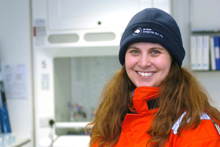 Nerilie Abram wearing Antarctic cold weather clothing