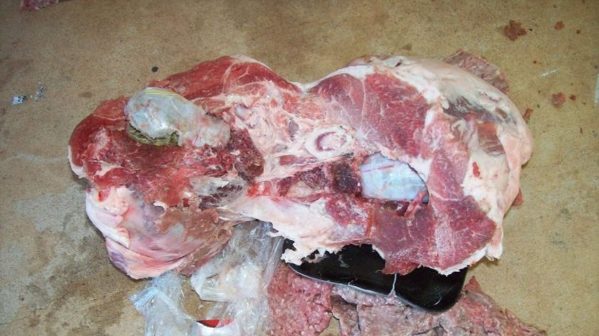 Drugs found inside a frozen leg of lamb.