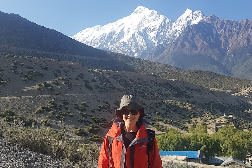 Conservation geneticist Dr Natalie Schmitt in the Himalayas, Nepal.