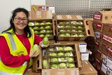 Zona Tan-Sheppard from the Thorny Fruit Company holding mangoes imported from Philippines