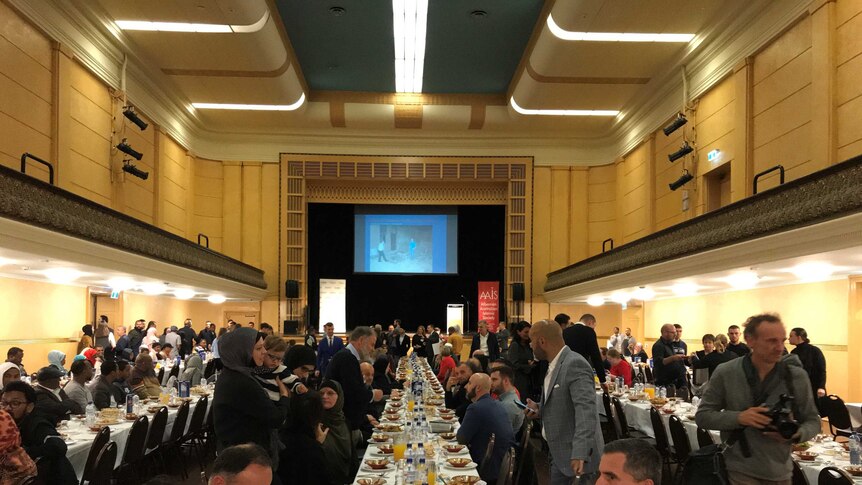 People attend a community Iftar at Collingwood Town Hall in Melbourne in May 2019.