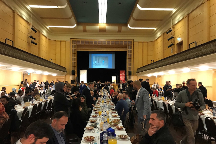 People attend a community Iftar at Collingwood Town Hall in Melbourne in May 2019.