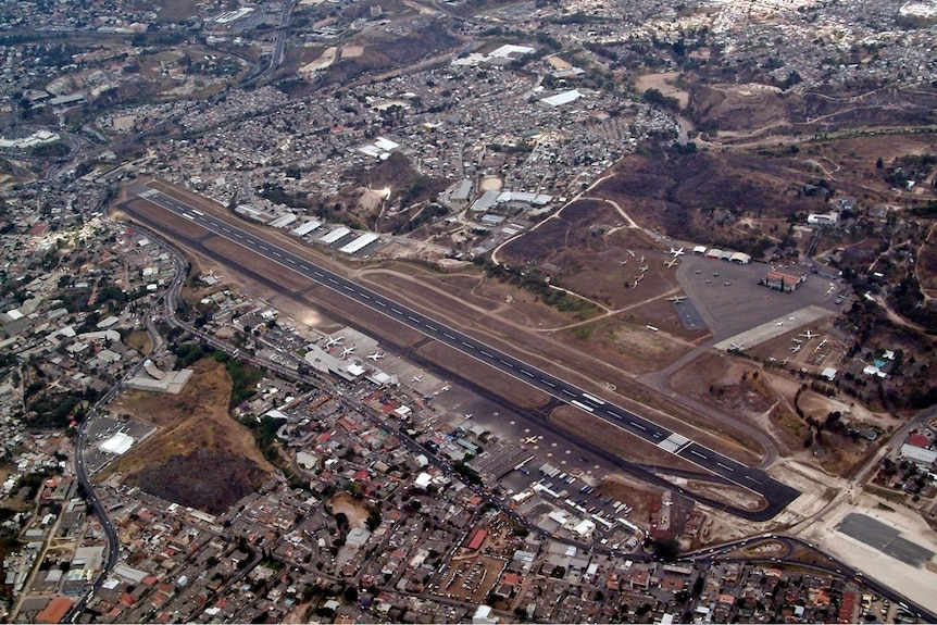 Overview of Toncontin Airport in the Honduran capital Tegucigalpa