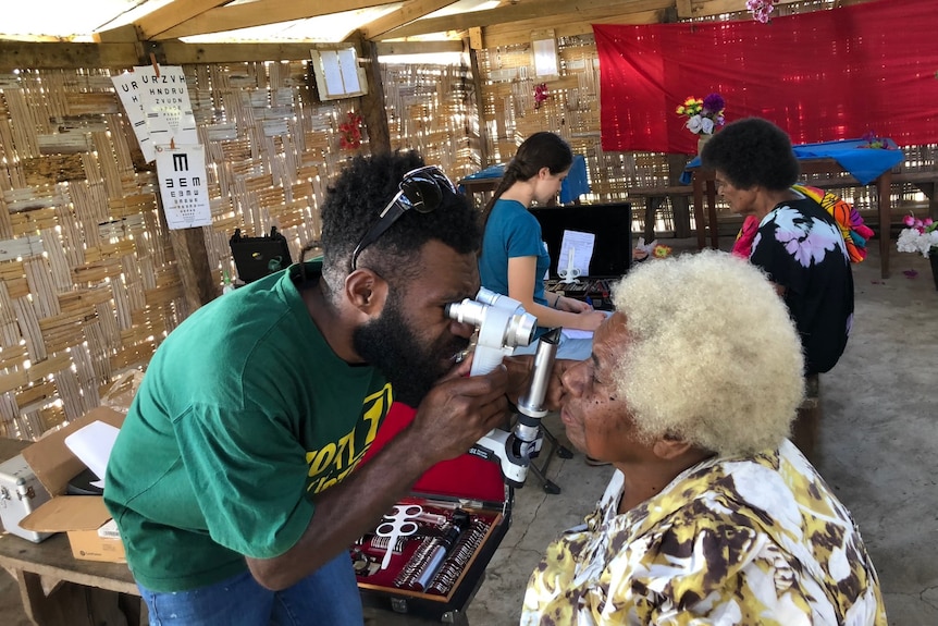 Local man performing eye test