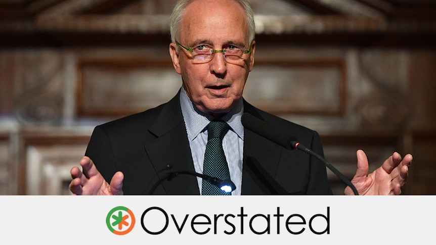 paul keating's claim is overstated. a circle with an asterisk, 2/3 orange and 1/3 green next to the word overstated