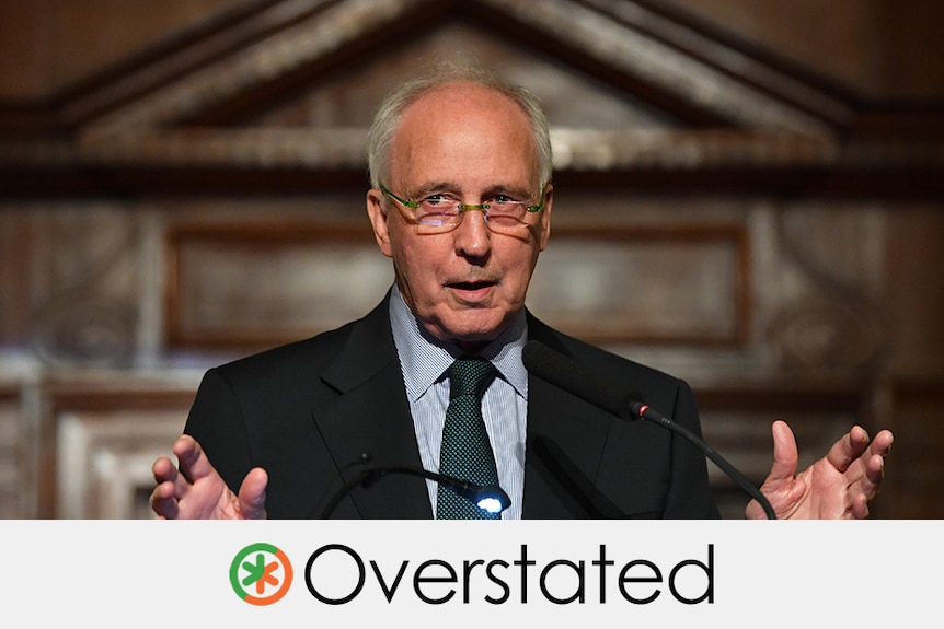 paul keating's claim is overstated. a circle with an asterisk, 2/3 orange and 1/3 green next to the word overstated