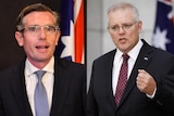 Side by side photos of Dom Perrottet and Scott Morrison, both in dark suits and ties