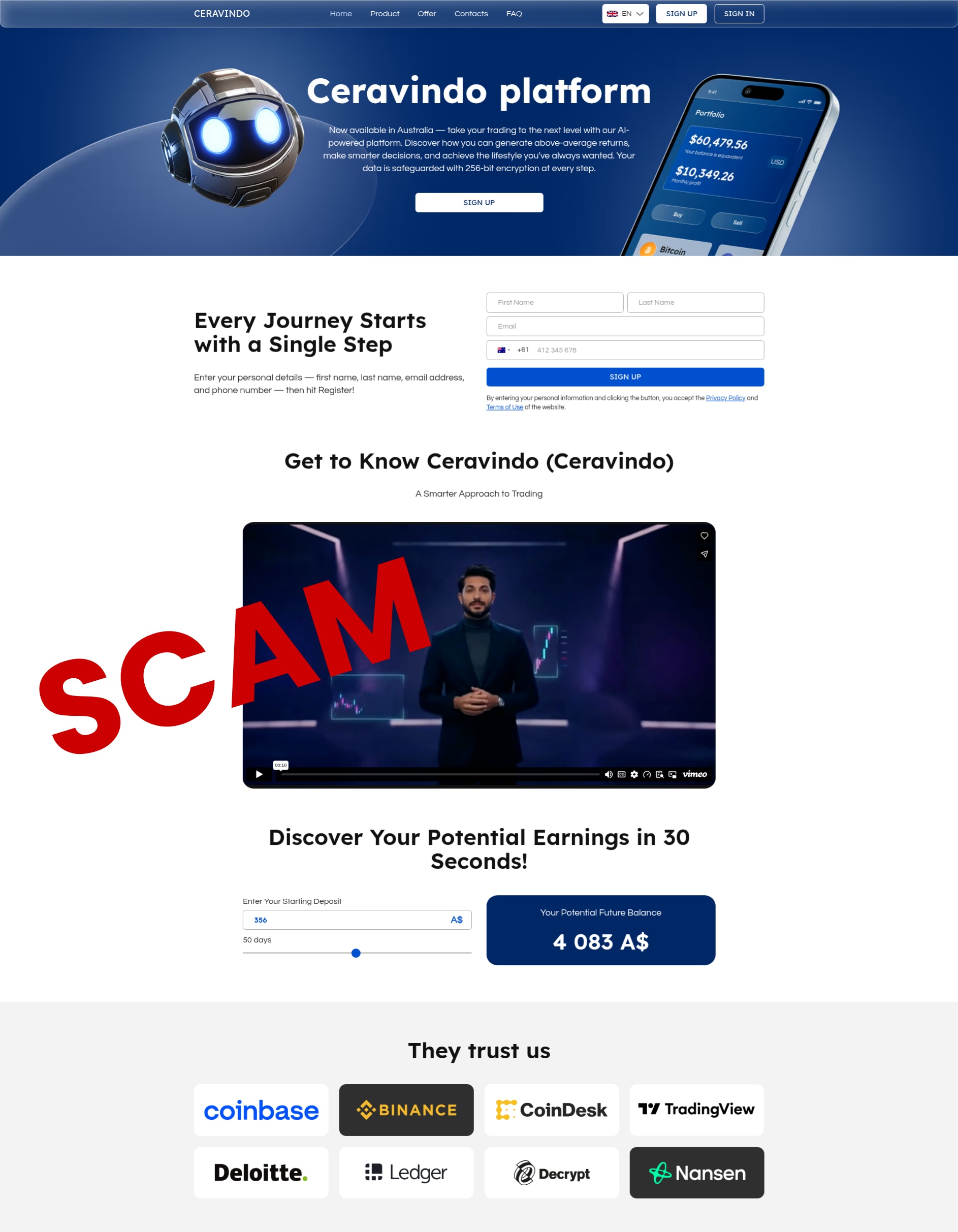 An official looking investment website that offers cryptocurrency
