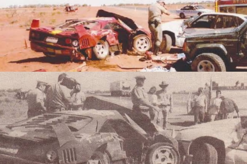 A composite of crash photos from the Cannonball Run