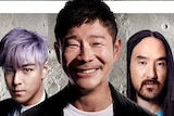 a graphic featuring the headshot of Yusaku Maezawa and the 8 main crew members with the words "dearmoon crew"