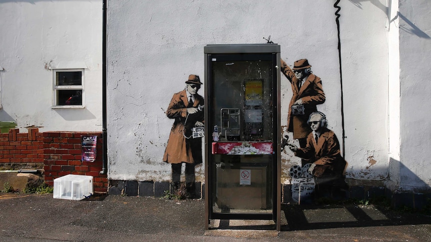 Graffiti art attributed to Banksy in Cheltenham
