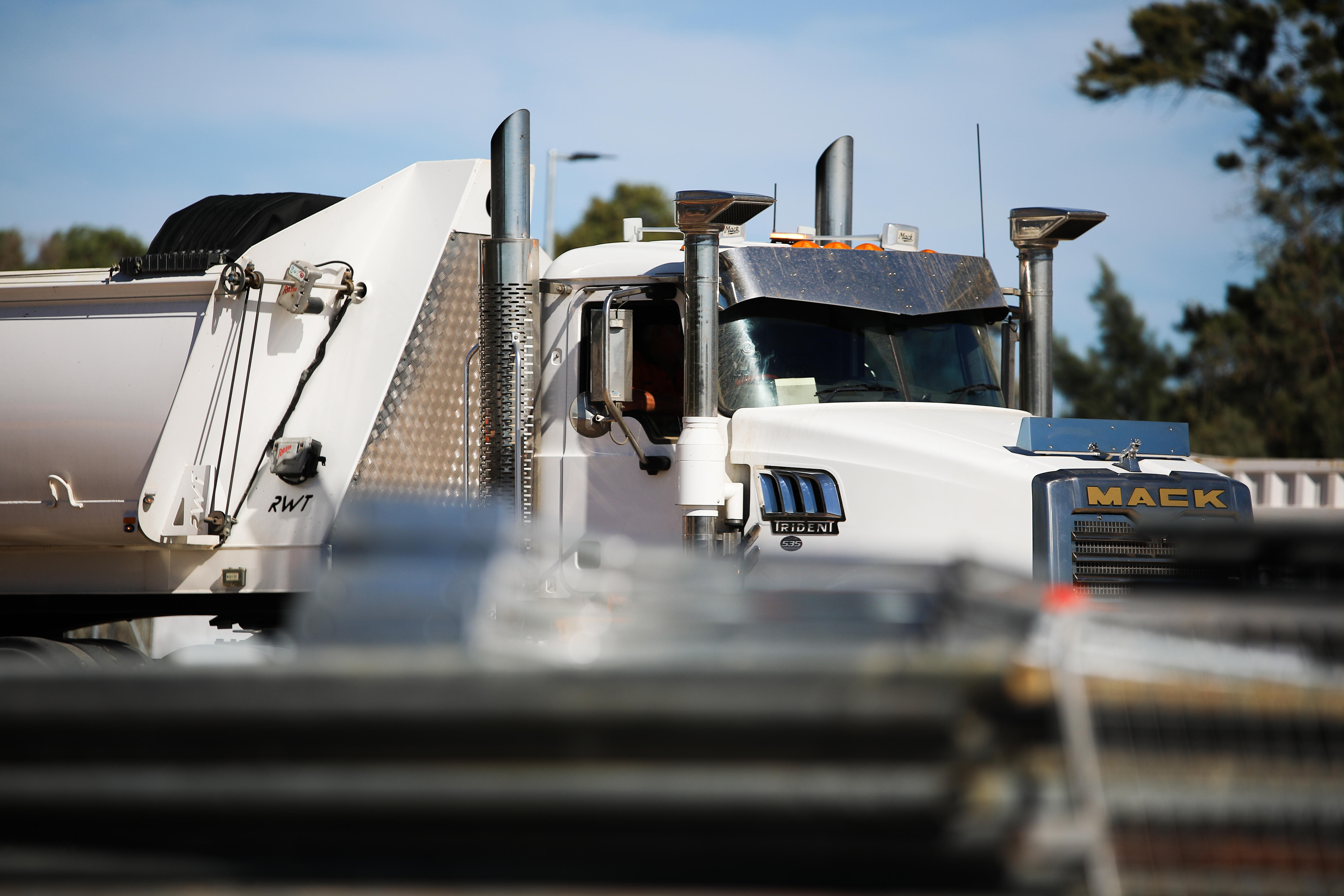 A mack truck at a construction site