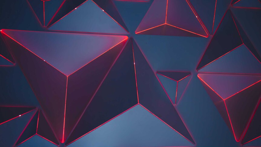 An abstract image showing triangular prisms with glowing red outlines