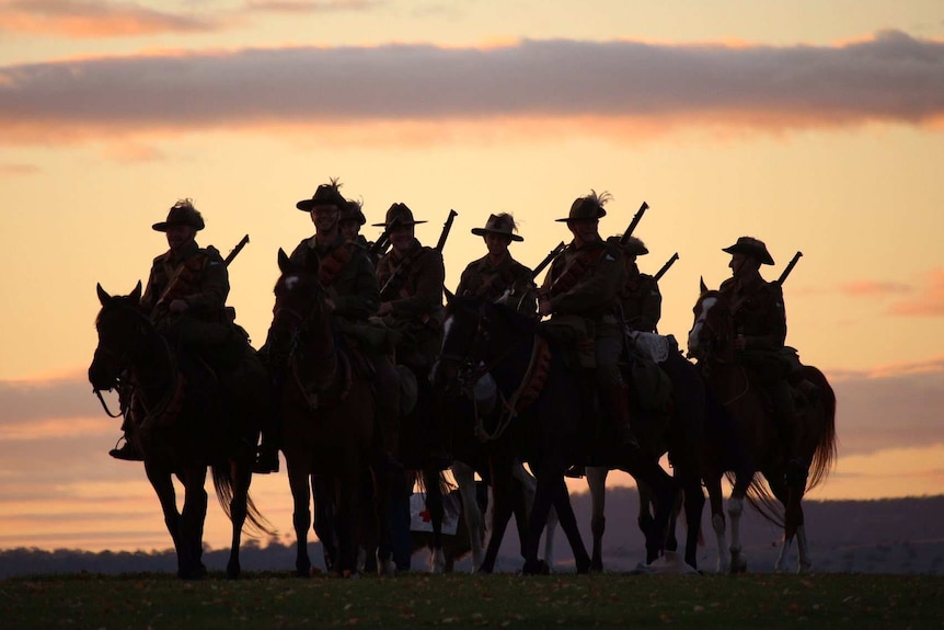 Tasmanian Light Horse arrives at Hobart dawn service, Anzac Day 2018.