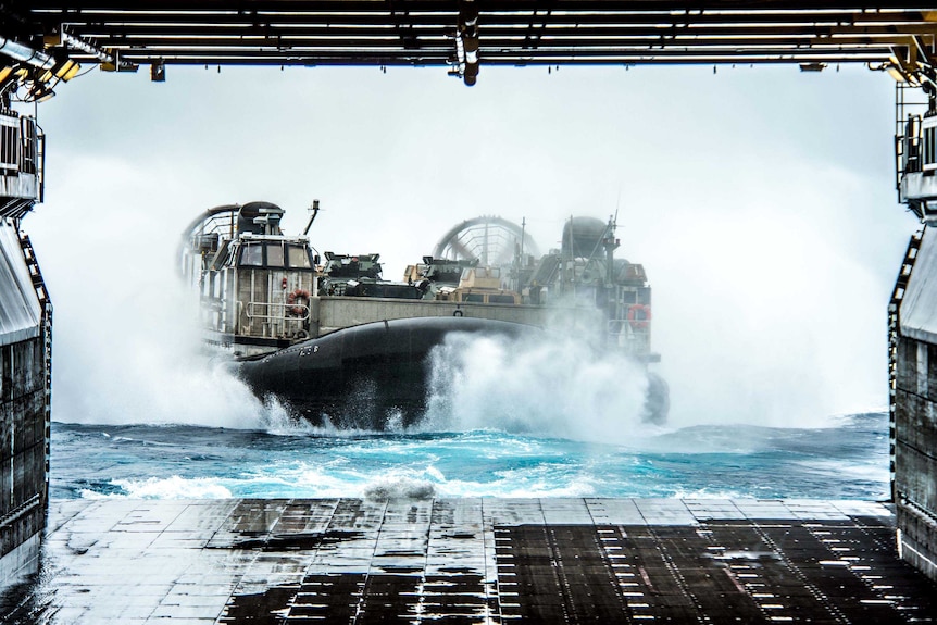 Sailors and Marines conduct well deck operations aboard USS Bonhomme Richard.