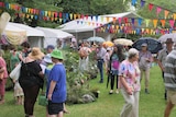 People wandering around looking at plants and stalls at an event