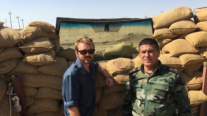 Wyatt Roy with a member of the Peshmerga in Sinjar area, west of Mosul, Iraq.