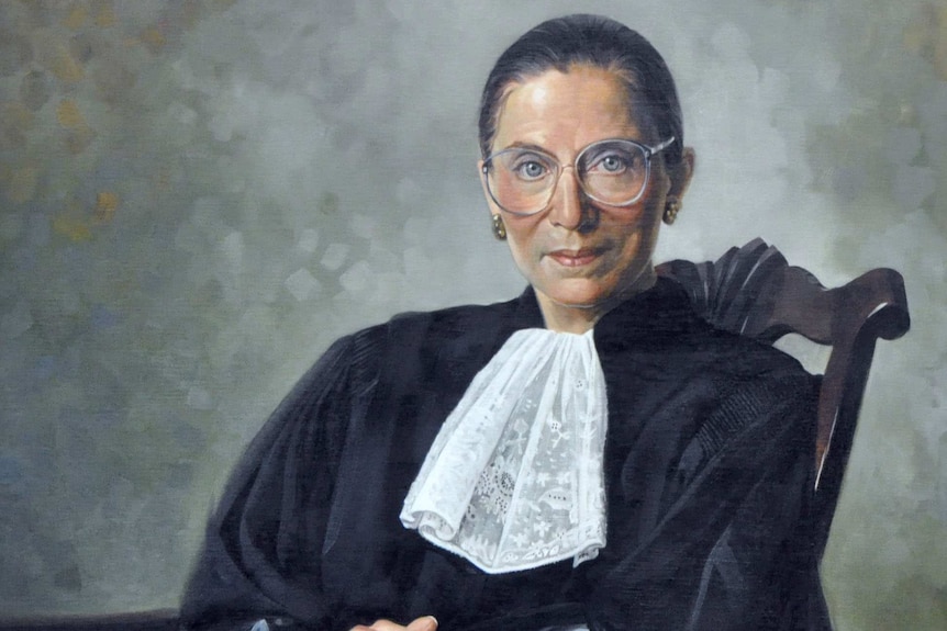 A painting of Ruth Bader Ginsburg in her legal robes