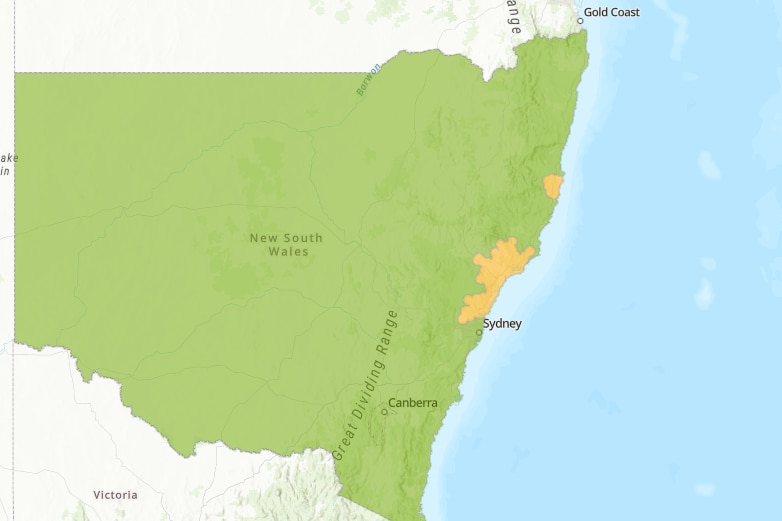 A map of NSW showing orange management zones and green suppression zones for the management of varroa mite.
