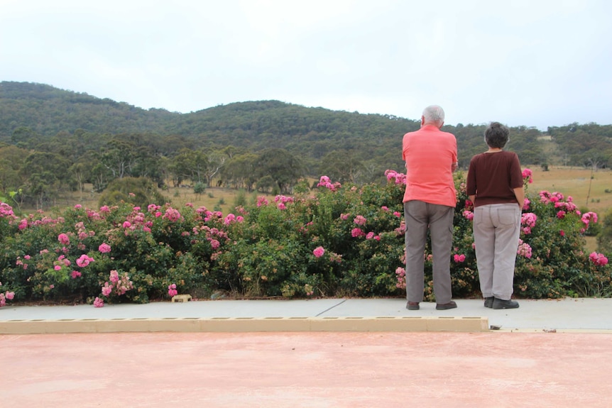 Jan and Geoff McKergow survey the site of their old house.